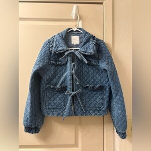 Blue Denim Quilted Ruffle Jacket